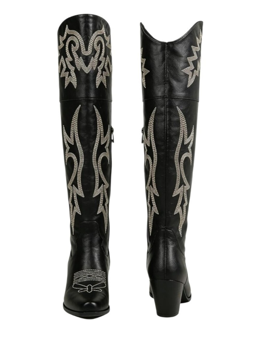 Black Faux Leather Embroidered Thigh-High Western Boots Sz 10.5  Nwt - Picture 2 of 4